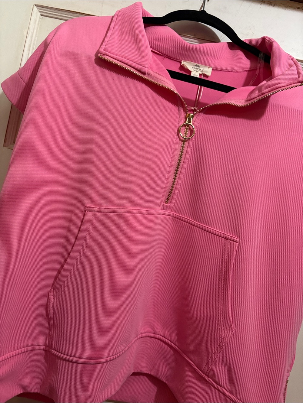 Entro Bright Pink Ribbed Half-Zip Top So Trendy and Cute!